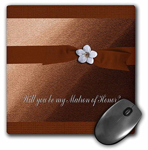 3dRose LLC 8 x 8 x 0.25 Inches Mouse Pad  Matron of Honor Request  Autumn Orange Ribbon with Flower on Peach  mp_43427_1