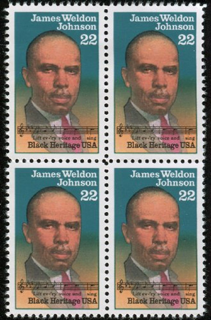 JAMES WELDON JOHNSON ~ BLACK HERITAGE ~ BLACK HISTORY ~ EARLY CIVIL RIGHTS ACTIVIST ~ NAACP 2371 Block of 4 x 22¢ US Postage Stamps JAMES WELDON JOHNSON ~ BLACK HERITAGE ~ BLACK HISTORY ~ EARLY CIVIL RIGHTS ACTIVIST ~ NAACP 2371 Block of 4 x 22¢ US Postage Stamps