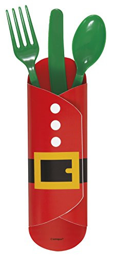 Unique Ho Ho Ho Santa Shirt Table Decoration 7" Utensil Wrappers  Red  8 CT