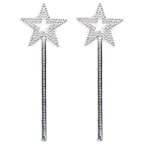 GIYOMI Star Wand 2 Pieces 13 Inches Silver Fairy Princess Angel Wand Sticks for Girls Costume Birthday Party Wedding Halloween Christmas Cosplay-Fairy Wand