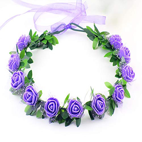 Floral Fall Boho Headband Flower Crown Festival Wedding Beach Hair Wreath Photo Props Bridal Headpiece Purple