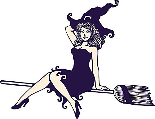 EW Designs Magnet Pretty Purple Witch on Broom Cartoon Magnetic Vinyl Magnet Bumper Sticker  4" Wide