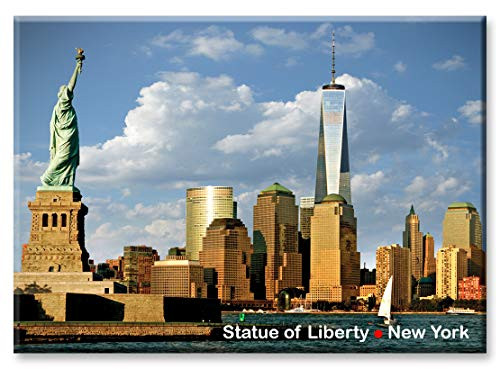One WTC  and  Statue of Liberty Panorama - New York City Photo Souvenir Refrigerator Magnet - NYC Fridge Magnet