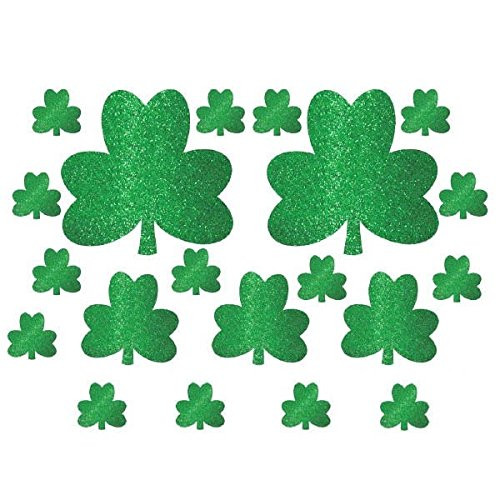 Amscan St. Patrick's Day Glitter Paper Shamrock Cutouts Mega Value Pack, 20 Ct. | Party Decoration
