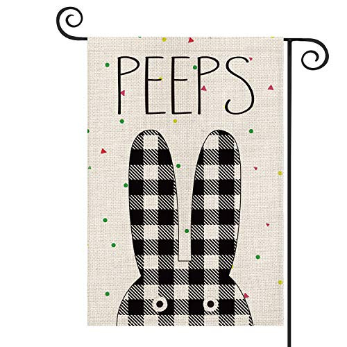 AVOIN Peeps Buffalo Plaid Rabbit Garden Flag Vertical Double Sized  Holiday Easter Yard Outdoor Decoration 12.5 x 18 Inch