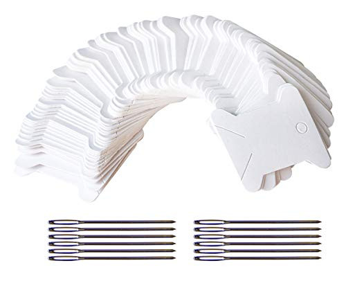 Embroidery Floss Bobbins- Paper Cross Stitch Embroidery Thread Organizer Cardboard-DIY Crafts Floss Bobbins- Thread Bobbin Card 150 Pieces and Free Set of 12 Needles  White