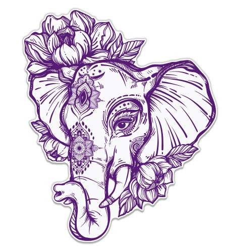 GT Graphics Elephant Henna Purple - 3" Vinyl Sticker - for Car Laptop I-Pad Phone Helmet Hard Hat - Waterproof Decal