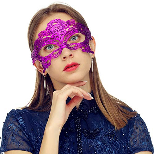 Masquerade Mask for Women Venetian Lace Eye Mask For Party Prom Ball Costume Mardi Gras Queen Purple Masquerade Mask for Women Venetian Lace Eye Mask For Party Prom Ball Costume Mardi Gras Queen Purple