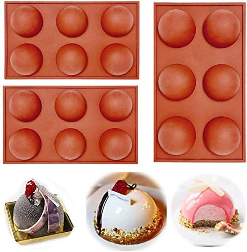 3PC Hot Chocolate Bomb Baking Mold Medium Semi Sphere Silicone Mold  6 Holes Baking Mold for Chocolate  Cake  Jelly  Pudding  Handmade Soap  Dome Mousse