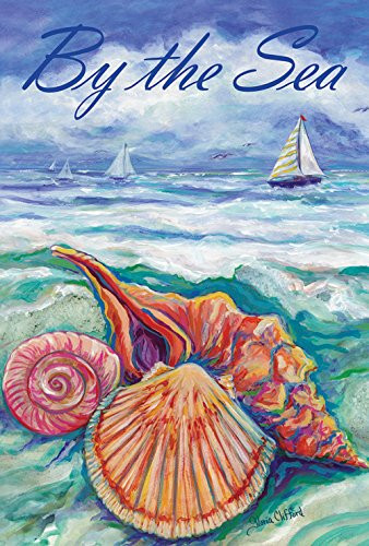 Toland Home Garden By The Sea 28 x 40 Inch Decorative Ocean Wave Beach Seashell Sail Boat House Flag