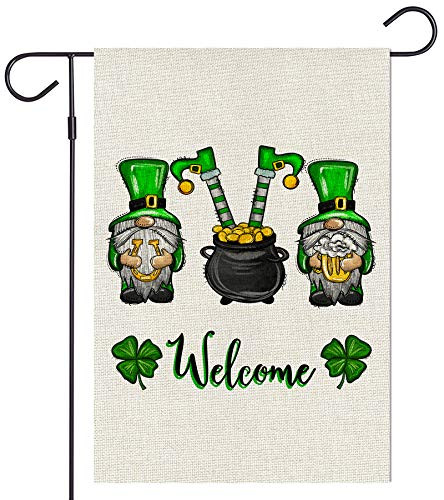 Haustalk St. Patrick's Day Garden Flag Vertical Double Welcome Gnomes Burlap Yard Spring Summer Fall Outdoor Decor  12.5 x 18  Welcome Gnomes