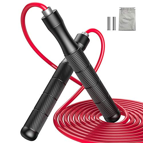BOIROS Weighted Skipping Rope 1LB  Heavy Jump Rope 3M Adjustable Length Bearing Tangle-Free Skipping Ropes For Adult Fitness  CrossFit  Boxing  MMA  Fitness Workout  Cardio Exercise  Red