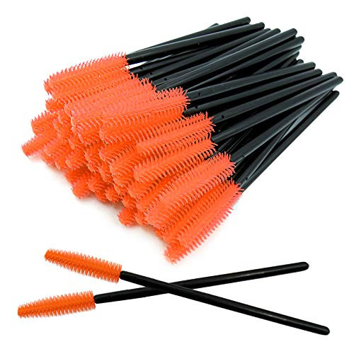 GreenLife 50pcs Multicolor Disposable Silicone Eyelash Brush Mascara Wands Applicator Eyebrow Wands Makeup Brush Kits Eyelash Extension Tools  Black-Orange