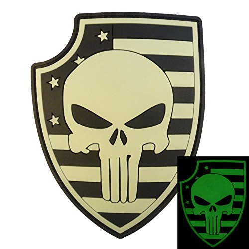 LEGEEON 3D Glow Dark Punisher Shield Thin Blue Line USA Flag PVC Rubber Hook&Loop Patch