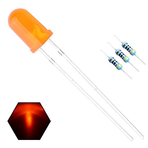 EDGELEC 100pcs 5mm Orange Lights LED Diodes  Orange Lens  Diffused Round Lens 29mm Long Lead  DC 2V  Plus100pcs Resistors  for DC 6-12V  Included Bulb Lamps Light Emitting Diode