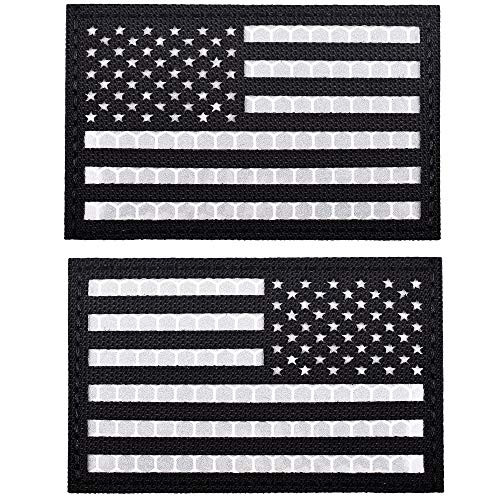 U-LIAN 2 PCS Reflective USA Flag Patch Infrared IR Tactical Morale Patch Embroidered American Flag Patch Hook Loop Fastener Backing Emblem 1 LeftPlus1 Right?Black and White U-LIAN 2 PCS Reflective USA Flag Patch Infrared IR Tactical Morale Patch Embroidered American Flag Patch Hook Loop Fastener Backing Emblem 1 LeftPlus1 Right?Black and White