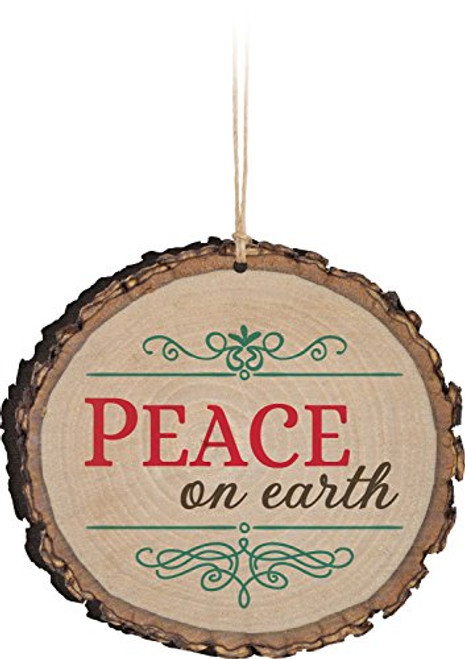 P. Graham Dunn Peace On Earth Rustic Bark Look Wood Christmas Ornament