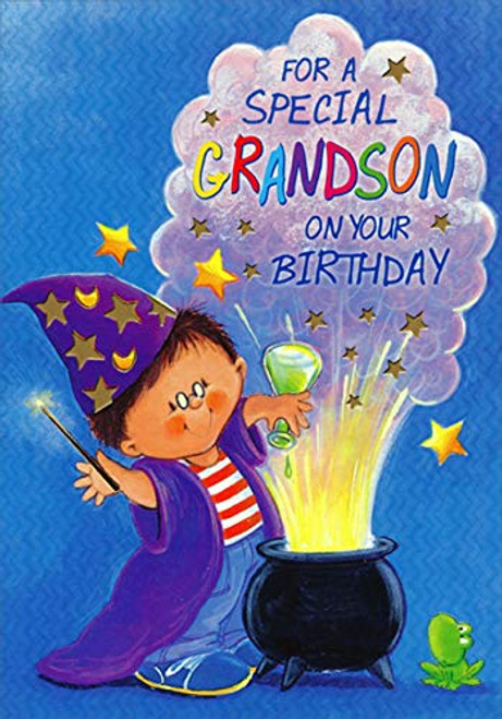 Designer Greetings Boy Wizard in Purple Robe Juvenile Birthday Card for Grandson Designer Greetings Boy Wizard in Purple Robe Juvenile Birthday Card for Grandson