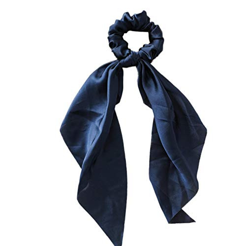 Infgreate-Lightweight Softness and Hypoallergenic Headband?Women Girl Bow Satin Ribbon Ponytail Scarf Hair Tie Rope Scrunchies Elastic Band - Blue