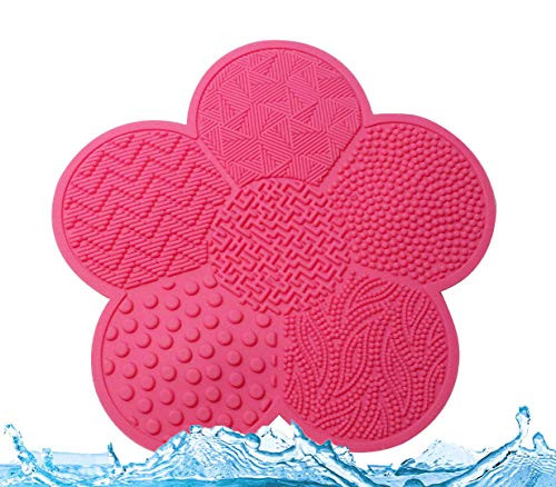LARGE Brush Cleaning Mat  Makeup Brush Cleaning Mat Silicone Makeup Cleaning Brush Scrubber Mat Portable Washing Tool Cosmetic Brush Cleaner with Suction Cup Brush Cleaning Mat Fuchia