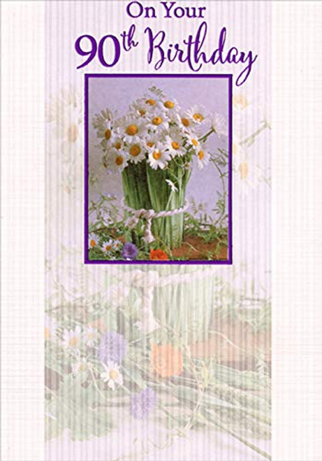 Designer Greetings Daisies in Purple Foil Frame Age 90 90th Birthday Card Designer Greetings Daisies in Purple Foil Frame Age 90 90th Birthday Card