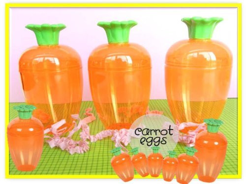 Clear Orange Carrot Shaped Easter Eggs 3 Fillable Treat Containers