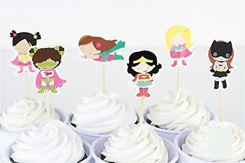 24pcs Girls Superhero Candy Bar Cupcake Toppers Picks Baby Shower Kids Birthday Party Supplies