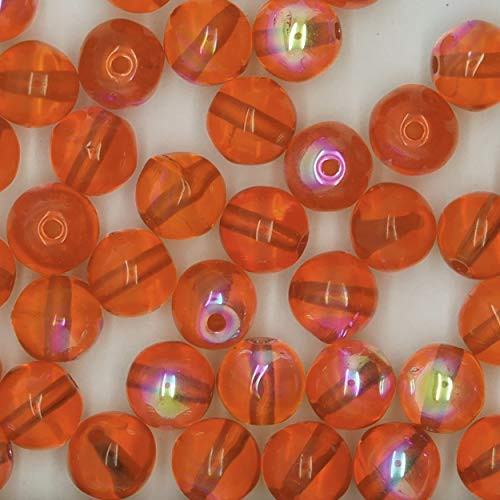 8mm Glass Beads Hyacinth Orange Czech Rainbow Iris Round Druks