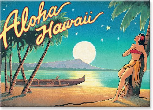 Hawaiian Art Collectible Refrigerator Magnet - Aloha Hawaii  Moon  - by Kerne Erickson