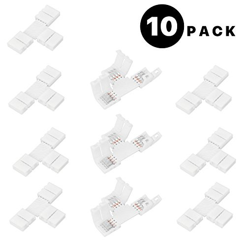 TNP LED Light Strip Connector (T Shape) - RGB 4 Pins 10mm Quick Splitter 3 Way Wall Line Wire Solderless Connector Adapter 12V 72W Clip for 5050 3528 SMD 4 Conductor Non-waterproof Strip to Strip