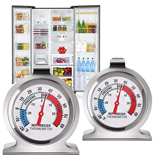 Refrigerator Thermometer  2 Pack Fridge Thermometer Stainless Steel Freezer Thermometer with Red Indicator  Large Dial Thermometers for Freezers Monitoring Thermometer for Home  Kitchen  Restaurants