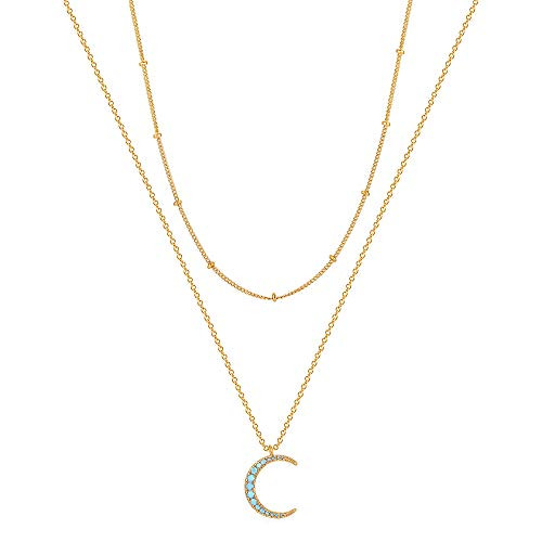 DREMMY STUDIOS Layered Moon Necklace Turquoise Crescent Pendant Handmade 18k Gold Plated Dainty Gold Choker Arrow Bar Layering Long Necklace for Women DREMMY STUDIOS Layered Moon Necklace Turquoise Crescent Pendant Handmade 18k Gold Plated Dainty Gold Choker Arrow Bar Layering Long Necklace for Women