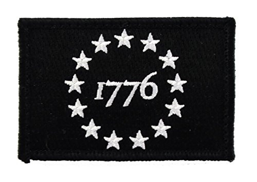 1776 Patriot Tactical Hook and Loop Fully Embroidered Morale Tags Patch  Black and White