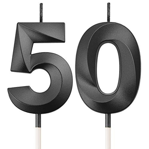 50th Birthday Candles Cake Numeral Candles Happy Birthday Cake Topper Decoration for Birthday Party Wedding Anniversary Celebration Supplies  Black