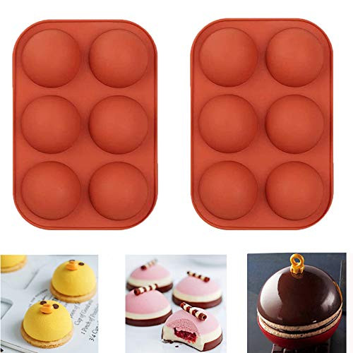 2 Pack 6 Holes Silicone Mold For Chocolate  Cake  Jelly  Pudding  Handmade Soap  Round Shape Semi Sphere Mold  RED