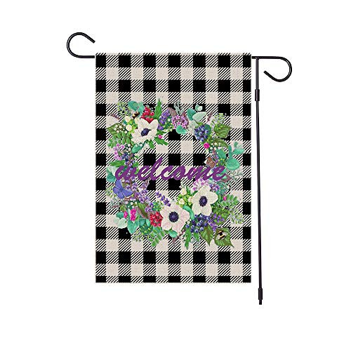 HABILY Purple Wreath Garden Flag Vertical Double Sided Burlap Yard Flags  Welcome House Flag 12.5 x 18 Inch for Summer Spring Yard Outdoor Decor