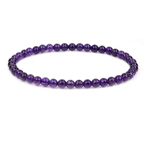 AMANDASTONES Purple Amethyst Quarztite 4mm Round Beads Rock Crystal Stretch Bracelet 7" Unisex
