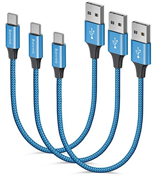3-Pack  1ft  Short USB Type C Cable  Baiwwa 3.1A Fast Charging Cord USB A to USB C Charger Braided Cable Compatible with Samsung Galaxy S10e S20 S10 S9 Plus A10E A11 A20 A30 A50 A51 A71 Note 20 10 9