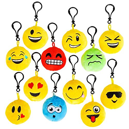 Rhode Island Novelty 12 Pack Emoji Mini Plush Pillows, Keychain Decorations, Kids Party Supplies Favors, 2.75" Set of 12