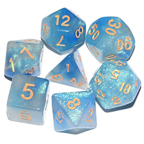 Galaxy DND Dice 7Pieces  Glitter Sparkle Cosmic Blue Sky White Mixed Polyhedral DND Dice for RPG MTG Table Game Dice