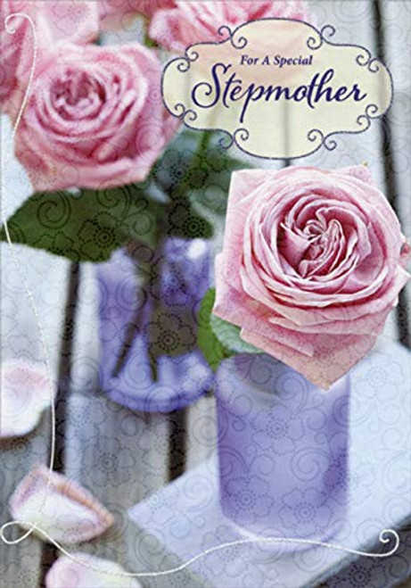 Designer Greetings Large Pink Flower in Purple Vase Birthday Card for Stepmother Designer Greetings Large Pink Flower in Purple Vase Birthday Card for Stepmother