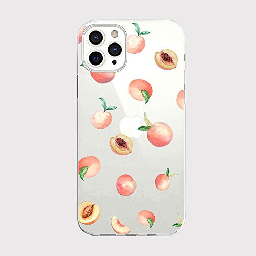 FancyCase Compatible with iPhone 12 Pro Max  6.7 inch -Fruits Pattern Soft Silicone Protective Transparent iPhone 12 Pro Max Case  Peaches