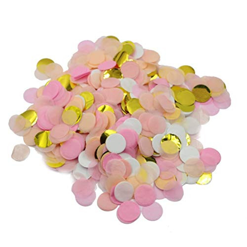 Mybbshower 1 Inch Gold Pink Tissue Paper Table Confetti Dots for Wedding Girls Baby Shower Gender Reveal Birthday Party Decorations 2 oz