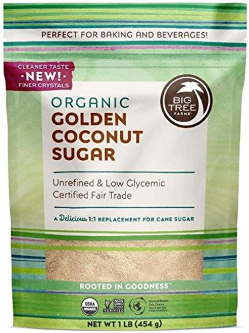 Big Tree Farms Organic Coconut Sugar, Non-GMO, Gluten Free, Vegan, Fair Trade, Natural Sweetener, Golden, 1 Pound