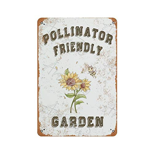 Aowotu Pollinator Friendly Bee Garden Metal Sign Vintage Tin Sign Retro Aluminum Sign Decor for House Bar Pub Plaque Poster Wall Art Sign 8x12 Inch