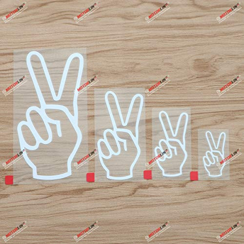 Peace Sign Hand Gesture Decal Vinyl Sticker - 4 Pack White  2 Inches  3 Inches  4 Inches  6 Inches - Die Cut No Background for Car Boat Laptop