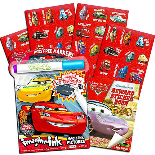 Disney Cars Imagine Ink Coloring Book Set for Toddlers Kids -- Mess-Free Coloring Book with Magic Invisible Ink Pen and Over 100 Disney Cars Stickers (No Mess Art)