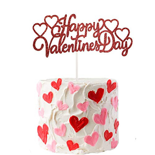 Red Glittery Happy Valentines Day Cake Topper  Anniversary Cake Topper  Heart Cake Topper for Valentines Day Party Decorations  Wedding Anniversary Party Decorations  Photo Prop Red Glittery Happy Valentines Day Cake Topper  Anniversary Cake Topper  Heart Cake Topper for Valentines Day Party Decorations  Wedding Anniversary Party Decorations  Photo Prop