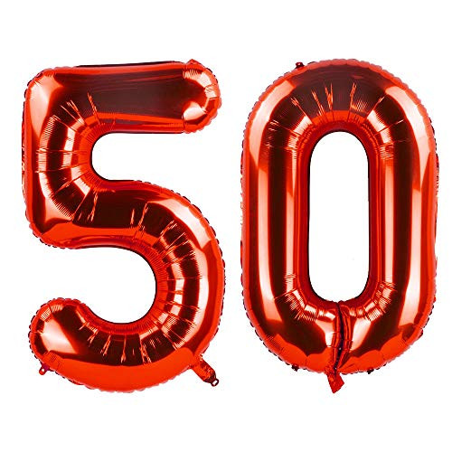 ZOOYOO Red 50 Foil Mylar Number Balloons for 50th Birthday Party Decoration Supplies 50th Anniversary 40 Inch.