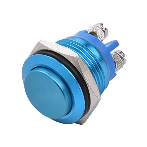 APIELE 16mm Momentary Push Button Switch High Round Cap Waterproof Aluminum Shell High Flush Screw Terminals 250V AC 5A 12V 36V DC 2A 1NO SPST  Blue